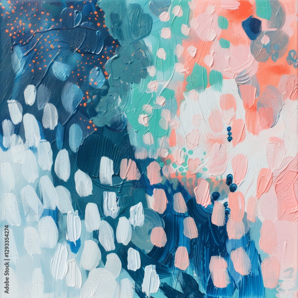 Poster an abstract composition with freeform brushstrokes and splashes of paint.