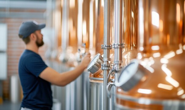 Micro-Distillery in Operation with Copper Stills and Distiller at Work