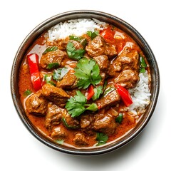 Flavorful Beef Curry in a Bowl &ndash; Rich & Aromatic Dish on White Background