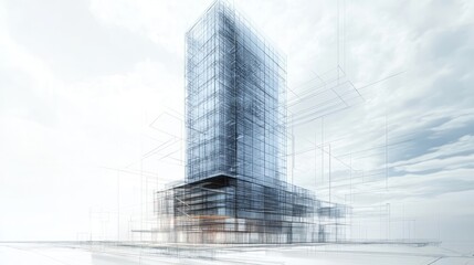 Modern skyscraper architectural design, city background, blueprint concept