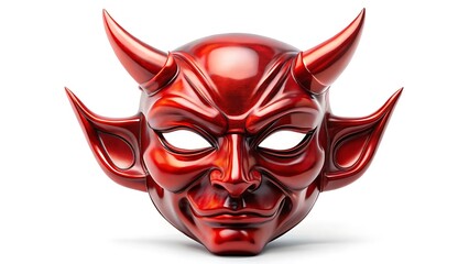 Intense Red Devil Mask Against a White Background