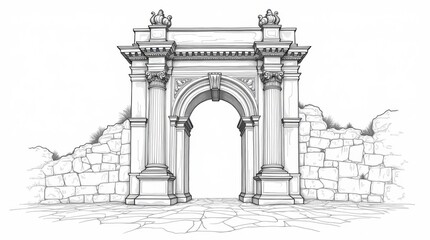 Fototapeta premium Antalya Hadrian's Gate Line Drawing