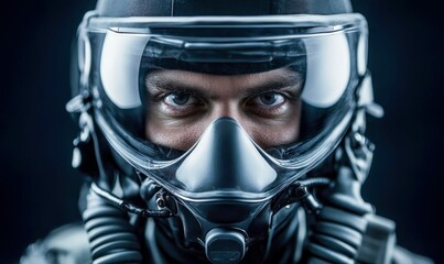 Fighter Pilot Portrait with Full Gear and Focused Expression of Resilience