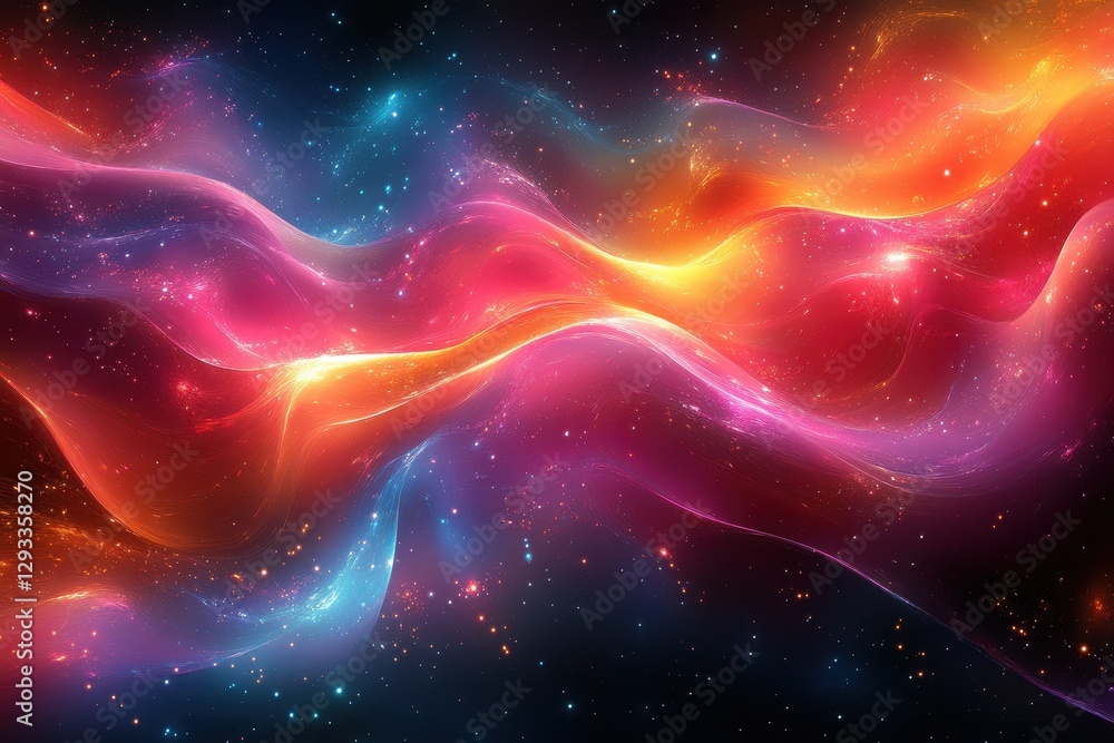 Poster colorful abstract waves of light swirl through a cosmic backdrop in a vibrant display of energy and 
