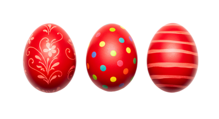 red easter egg set PNG. Red egg in celebration of easter holiday isolated. red easter egg top view png. easter egg flat lay isolated. Happy easter