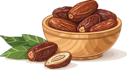 Dates in bowl in white background Illustration vector design