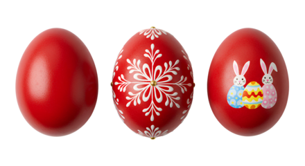 red easter egg set PNG. Red egg in celebration of easter holiday isolated. red easter egg top view png. easter egg flat lay isolated. Happy easter