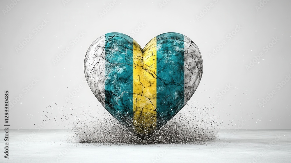 Poster visually striking 3d rendering of a shattered heart shaped crystal sphere in a dynamic kaleidoscopic
