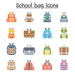 School bag icon set in thin line style
