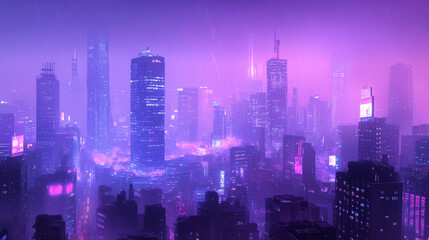 Fototapeta premium Parallax background sunset city skyline architecture near waterfront, modern megapolis with buildings skyscrapers under purple sky 2d separated layers for game animation, Cartoon vector illustration