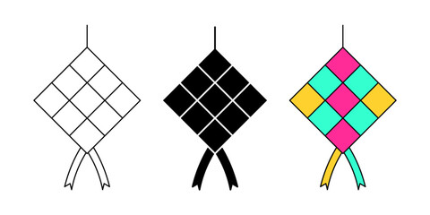 Ketupat Icon set. Ketupat Vector Icon in line style design. Ketupat Symbol. Vector illustration.