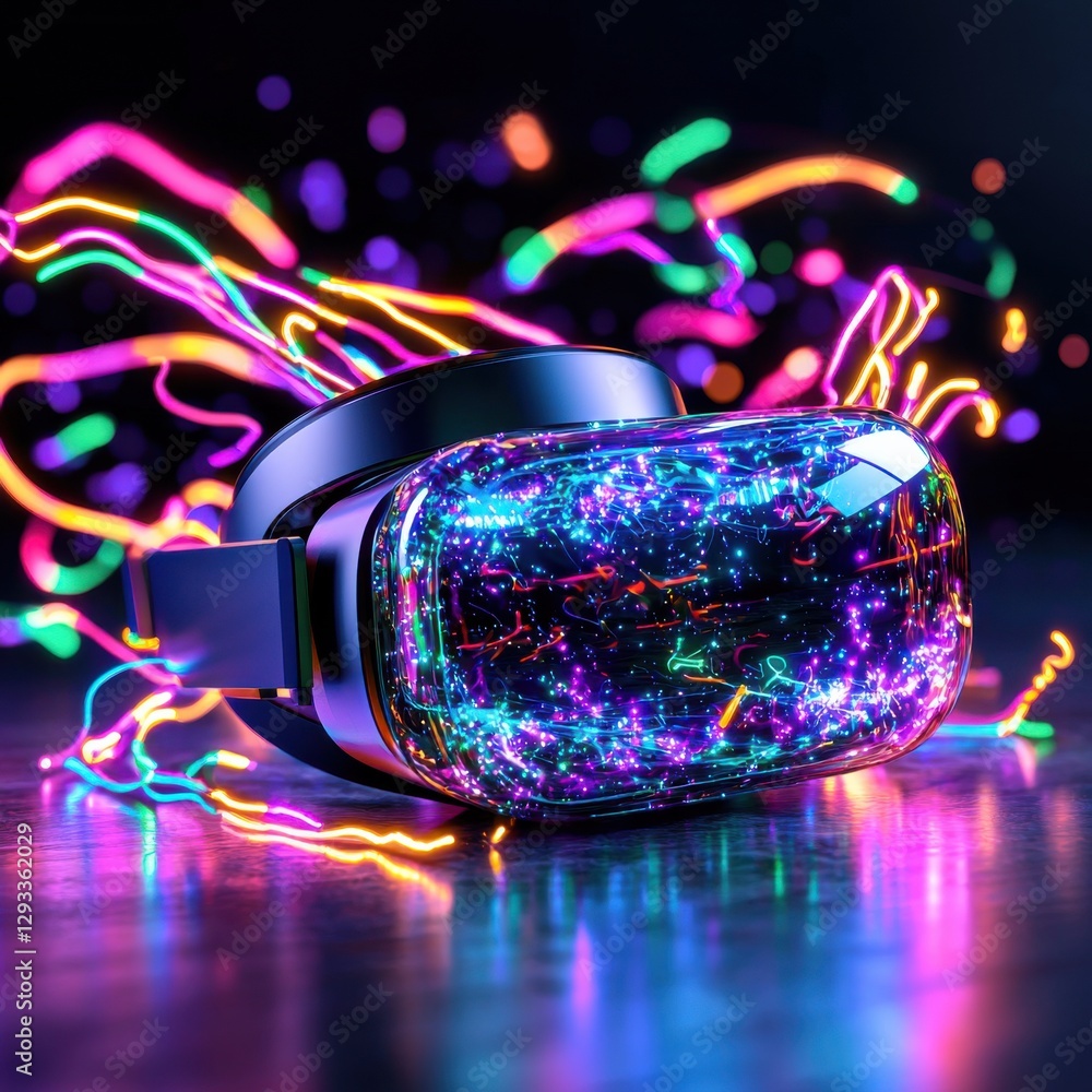 Poster captivating image of a virtual reality headset with a glowing colorful and abstract illumination the