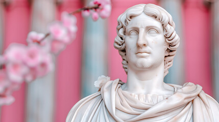 Obraz premium Classical Bust Sculpture with Pink Blossoms