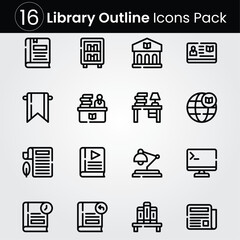 Library line editable icon set. Editable stroke. Vector illustration.