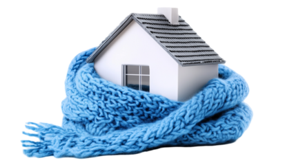 Cozy Winter House Warm Knit Scarf Home cold blue wool real isolated on transparent background