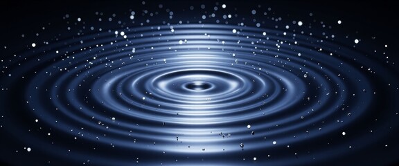 Water ripple effect with droplets on dark background