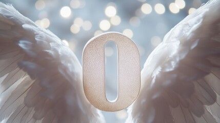 Soft angel wings surrounding a sparkling number zero, symbolizing spiritual awakening and the significance of angel numbers in a serene atmosphere