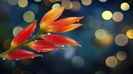 Dewy orange flower, bokeh background