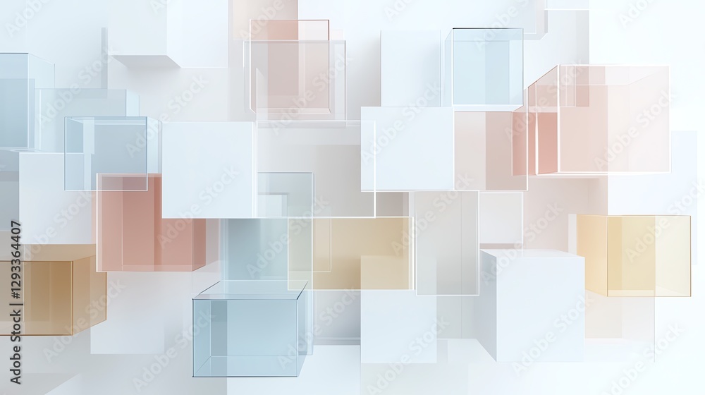 Aufkleber abstract 3d geometric shapes with soft pastel tones, creating a modern and minimalist aesthetic idea