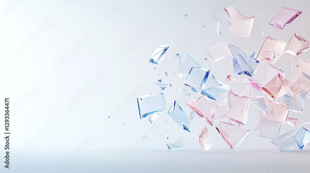 Poster abstract 3d glass cubes float against a soft white background, creating a modern and minimalist visu