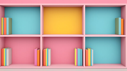 Colorful Books on Pastel Pink Shelf Unit