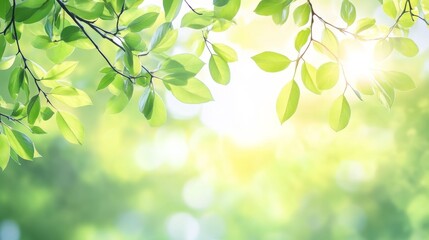 Obraz premium A blurry photo of tree branches and leaves in sunlight. The image is softly focused, with a bright, natural feel, perfect for design. 