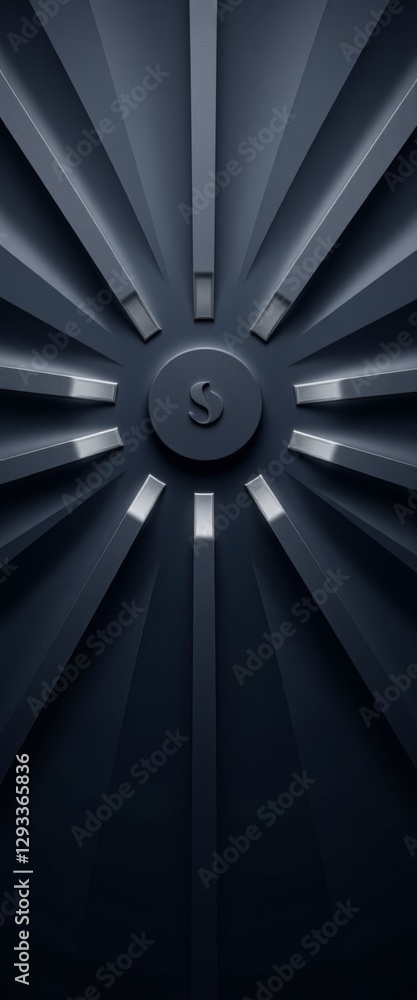 Poster stylized dark background with radial pattern and emblem