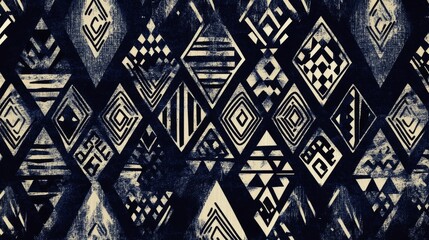 A dark blue and silver background features an abstract geometric pattern.  It includes triangles, diamonds, and other shapes with a subtle 3D effect, gradients, and a slightly textured look.
