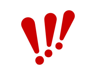 Three bold red exclamation marks are clustered, showing emphasis and urgency.