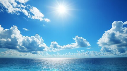 A sunny summer sky over a beautiful ocean. Perfect for a vacation!
