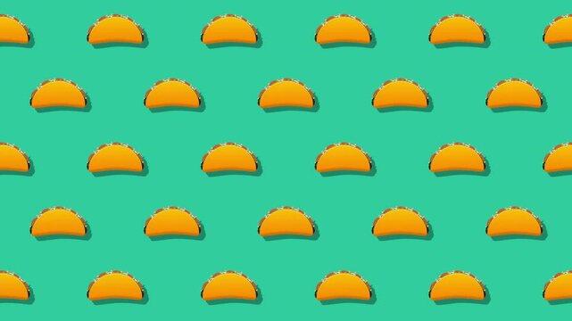 Mexican Tacos Pattern Loop On Yellow Background