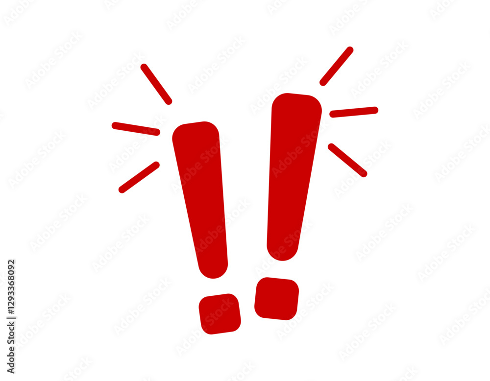 Poster two bold red exclamation marks with lines highlighting urgency or importance.