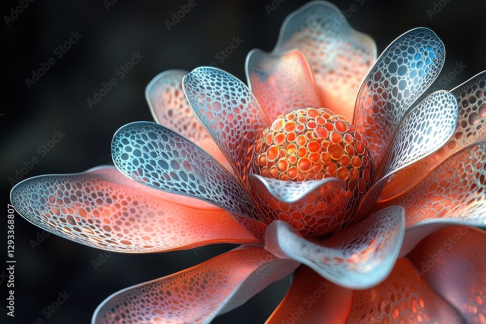 Aufkleber colorful and intricate flower with delicate patterns blooms under soft light in a serene environment