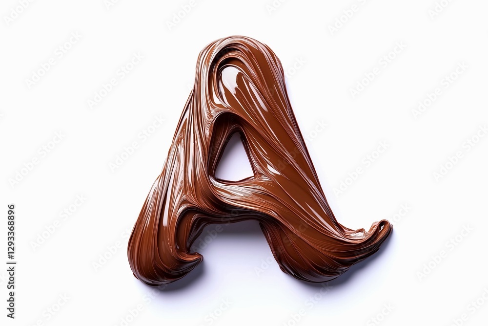 Poster letter a designed with flowing cocoa texture isolated on white background