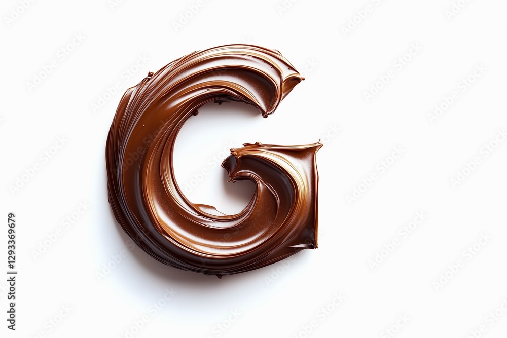 Poster letter g designed with flowing cocoa texture isolated on white background
