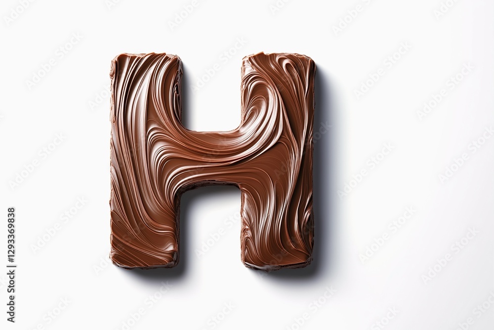 Poster letter h designed with flowing cocoa texture isolated on white background