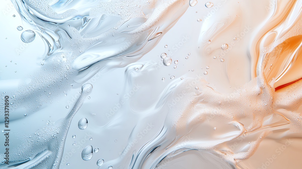 Poster abstract fluid waves in blue and orange tones, creating a dynamic and modern visual texture.