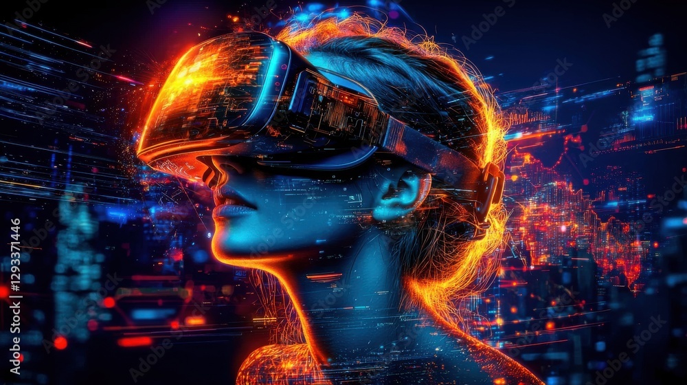 Poster a virtual reality headset enveloped in a dazzling display of neon flames fiery glow and explosive en