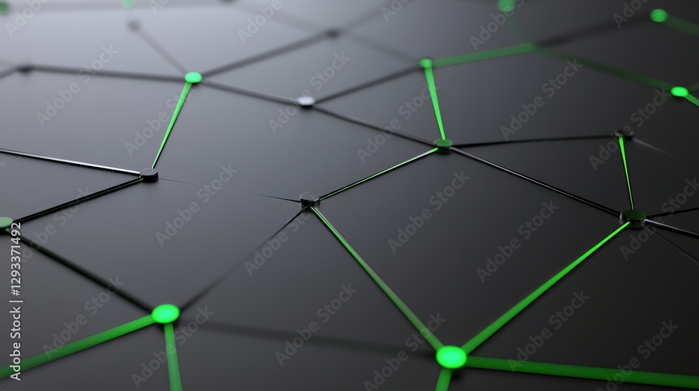 Aufkleber abstract geometric network with green lines and nodes on black surface, representing connectivity an