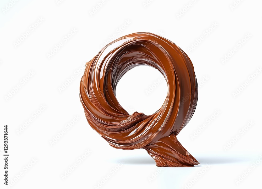 Poster letter q designed with flowing cocoa texture isolated on white background