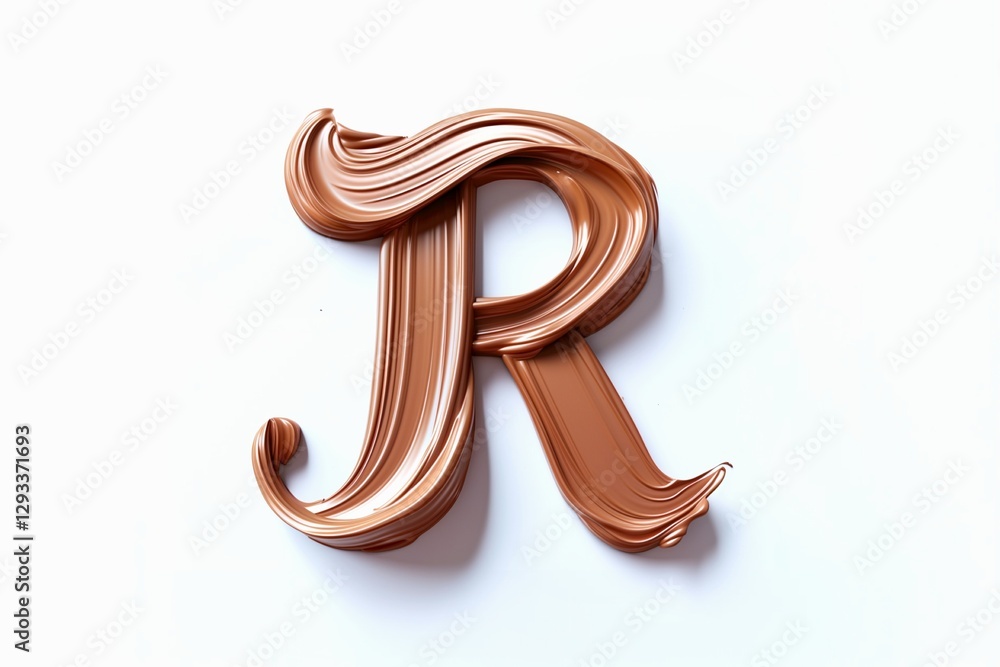 Fototapete Letter R designed with flowing cocoa texture isolated on white background