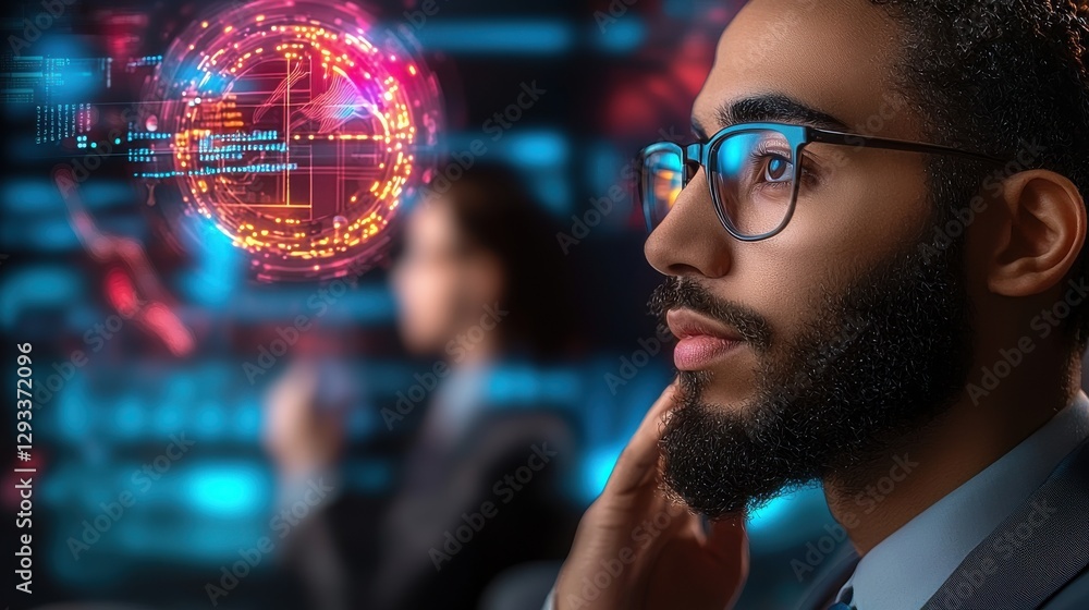 Poster futuristic intelligence digital projection and virtual reality visualization high tech futuristic sc
