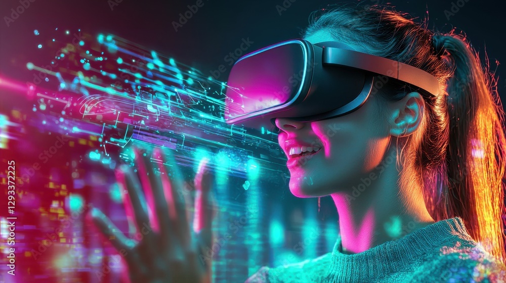 Poster captivating cyber realm immersive virtual reality experience transporting into a futuristic digital 