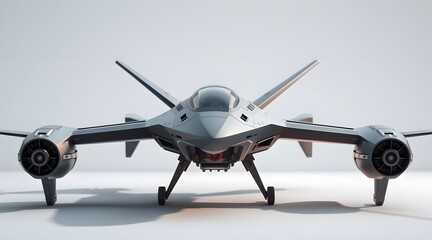Fototapeta premium A sleek, futuristic aircraft design showcasing a modern jet with advanced features, emphasizing innovation and high-tech engineering in aviation technology. 