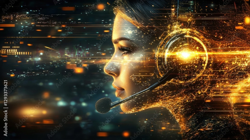 Aufkleber futuristic digital face interface with glowing technological network and data visualization concept 