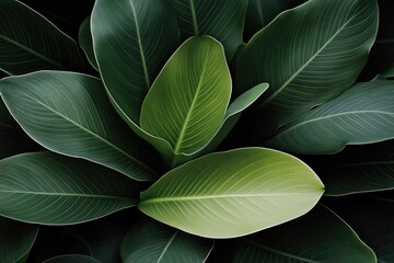 Obraz premium Lush green leaves create harmonious composition, showcasing vari
