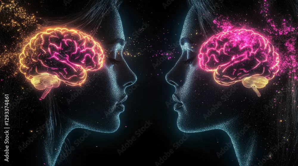 Poster glowing brain waves representing creative thought and intellectual power conceptual image depicting 