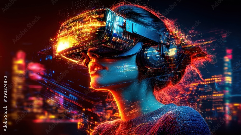Poster immersive virtual reality technology enhancing digital experience futuristic cyberspace interface wi