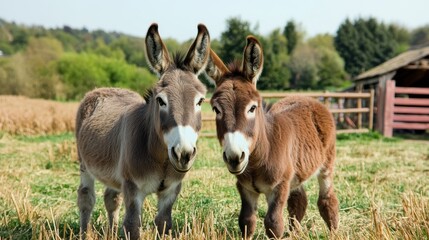 Two Adorable Donkeys Enjoying Sunny