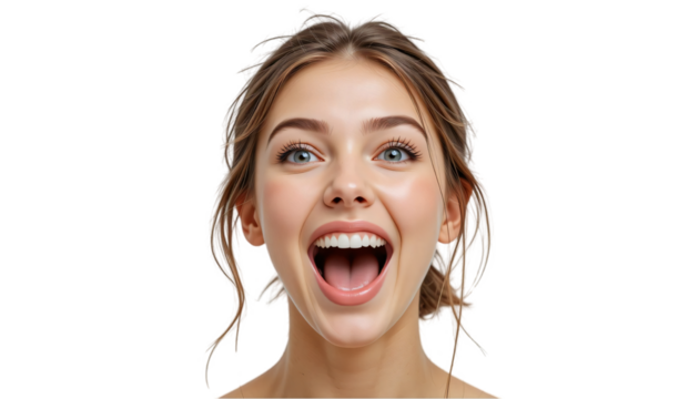 young woman excited isolated on transparent background 